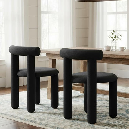 DUOMAY Modern Black Boucle Dining Chairs Set of 6, Sherpa Upholstered Kitchen Chairs Armless Barrel Back Dining Chair, Living Dining Room Chairs, Reception