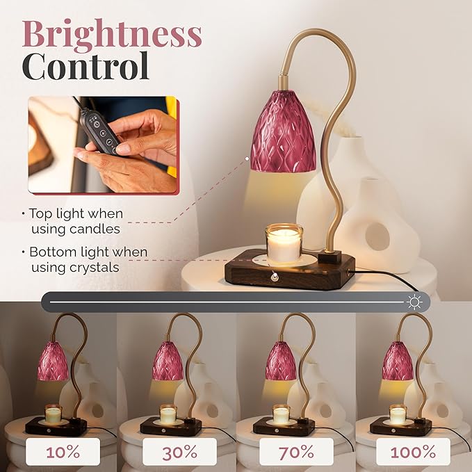 CRYSTALAX Candle Warmer Lamp with Rose Quartz Crystals – Luxury Flameless Candle Melting Lamp for Home Décor, Aromatherapy & Relaxation – Timer, Touch Sensor & 2 Bulbs Included with luxury gifting box