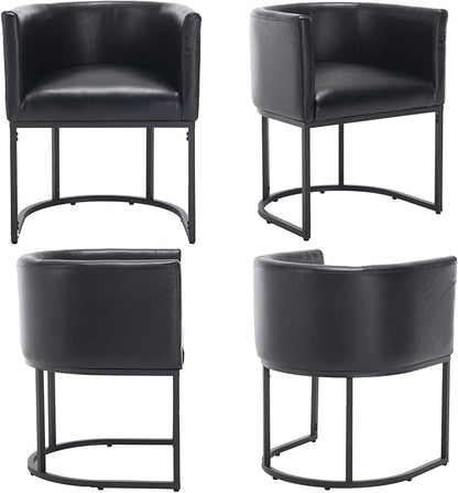 Faux Leather Dining Chair Modern Barrel Arm Chairs with Black Metal Frame, Upholstered Kitchen Chairs 18.5" Wide Accent Chair for Living Room Dining Room Restaurant, Black