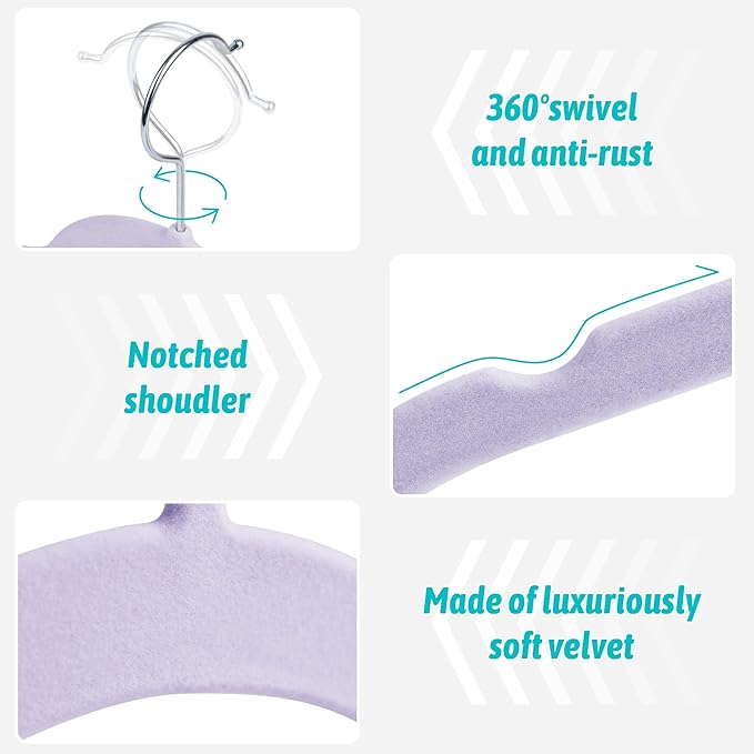 30 Pack Velvet Hangers - Non Slip Slim Hangers for Closet Organization, Space Saving Clothes Hangers with Notches for Dresses, Shirts(Purple)