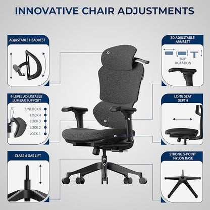 Ergonomic Office Chair – Computer Chair with Divided Tilted Back, Adjustable Armrests & Soft Seat – Holds Up to 290bs (Gray)