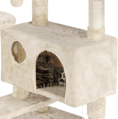 Yaheetech 62in Cat Tree Cat Tower for Indoor Cats, Cat Furniture w/Double Condo, Scratching Posts, Multiple Platforms and Balls for Kittens & Cats, Beige