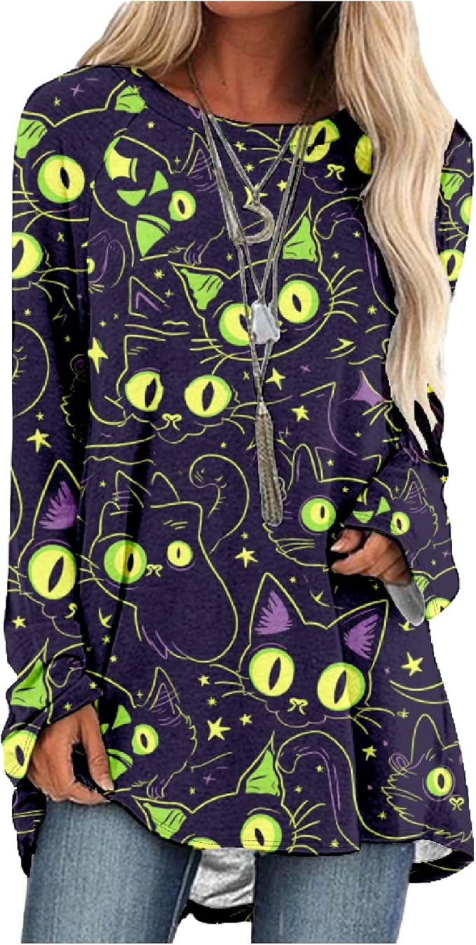 MARSVOVO Women Novelty Graphic Plus Size Sweater Crewneck Long Sleeve Cute Printed Loose Fit Casual Fall Sweaters Top