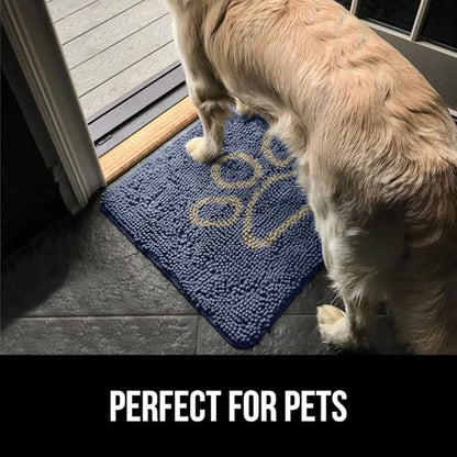 GORILLA GRIP SoakSTOPPER Dog Door Mat, 30x20 Machine Washable Rug Absorbent Doormat Captures Moisture Mud Dirt, Quick Dry Soft Chenille Entryway Rugs Indoor Entrance Mats for Dog Paws, Navy