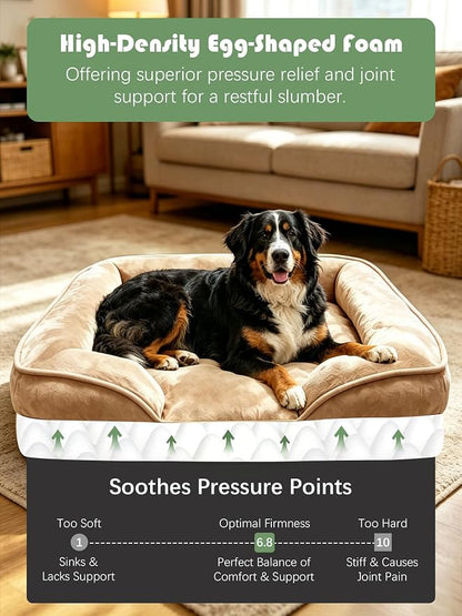 Spotted Play Orthopedic Dog Bed with Sides - Sofa Beds for Extra Large Dogs, Supportive Foam Pet Couch Bed with Washable Removable Cover, Waterproof Lining and Non-Slip Bottom, Brown - XL-Plus
