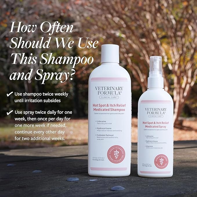 Veterinary Formula Clinical Care Hot Spot & Itch Relief Medicated Shampoo and Spray for Dogs and Cats - Bundle