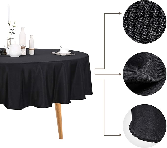 6 Pack Black Round Tablecloths 90 Inches Table Cloth Stain and Wrinkle Resistant Washable Polyester Table Cover Fabric for Party, Wedding,Dining,and Banquet Decoration