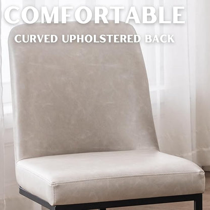 Grey PU Leather Dining Chairs Set of 4 Mid Century Modern Comfortable Dining Room Chair with Curved Backrest, Upholstered Kitchen Side Chairs with Black Metal Legs