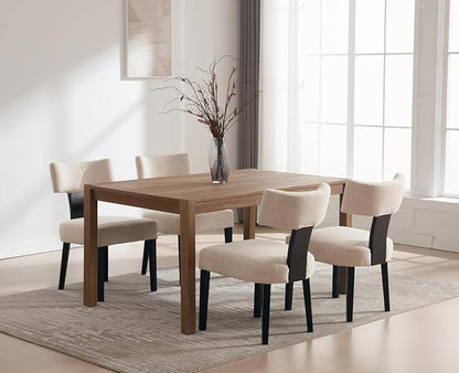 Modern Upholstered Dining Chairs Set of 6, Mid Back, Farmhouse Beige Dining Room & Kitchen Chairs, Black Wood Armless Side Chair for Living Room/Home Office/Reception