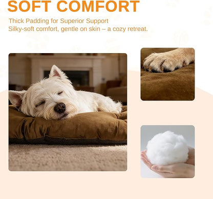 Washable Oval Dog Bed for Small Dogs,Silver-Tipped High-Resilience,Brown | Non-Slip Bottom Prevents Sliding,Soft Plush Short Fur,Machine Washable Cushion,Ideal for Crates & Small Spaces,23"x17"x2.8"