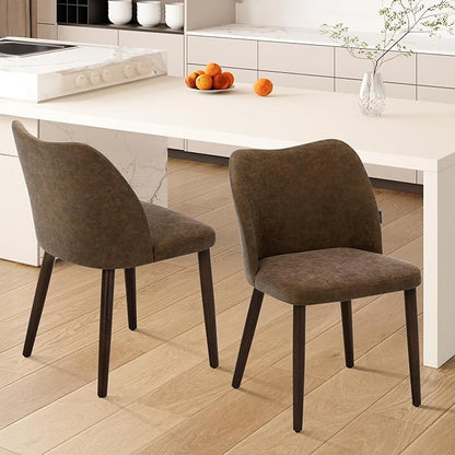 Wooden Dining Chairs Set of 2, Upholstered Kitchen Dining Room Chair, Modern Fabric Farmhouse Dinner Chair for Restaurant & Cafe, Dark Brown