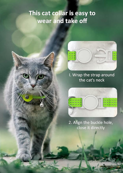 AirTag Cat Collar, Reflective Kitten Collar Breakaway Apple Air Tag Cat Collar, GPS Cat Collar with AirTag Holder and Bell, Lightweight Tracker Cat Collars for Girl Boy Cats Kittens (Luminous Yellow)