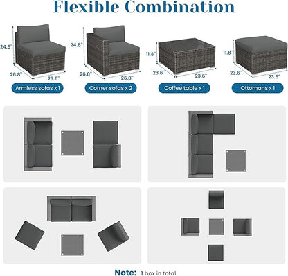 Outdoor Patio Furniture Set, Rattan Outdoor Sectional Furniture, Patio Conversation Sets for Balcony, Porch, Backyard, Deck, Garden, Beige