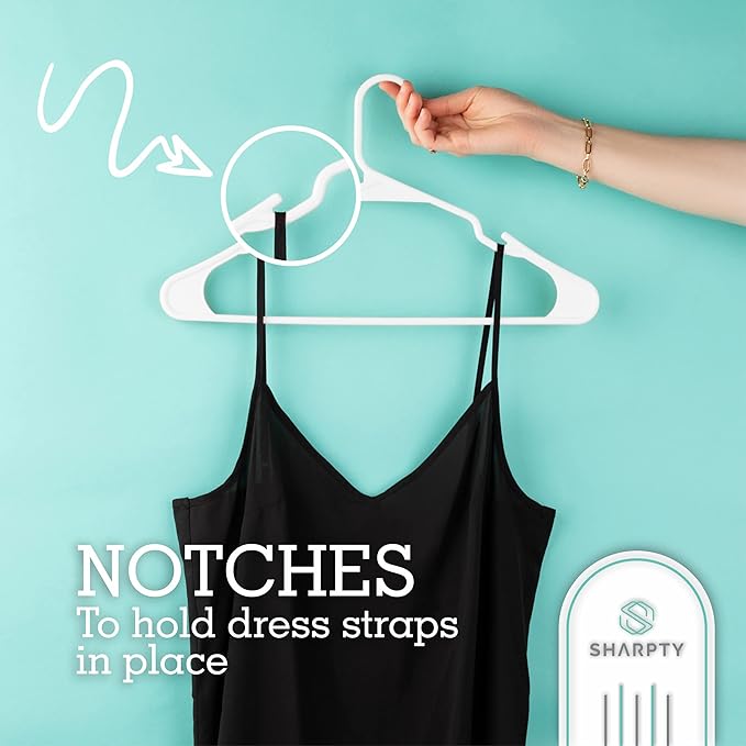 Sharpty Plastic Hangers, 50 Pack, Slim, Space Saving, Heavy Duty, White