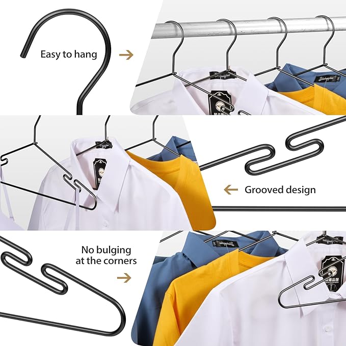 VWV 20 Pack Black Aluminum Hangers, 16.5 Inch Smooth and Durable Metal Shirt Dress Hanger, Lightweight and Sturdy Metal Hanger, Suit Jacket Dress Hangers