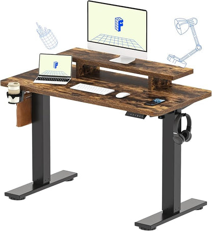 FLEXISPOT Standing Desk with Monitor Stand, 48 x 24 Inches One-Piece Electric Height Adjustable Computer Desk with Cup Holder, Home Office Desks (Black Frame+ Rustic Top)