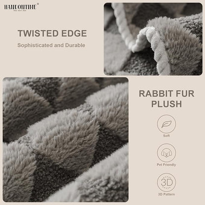 HANDONTIME Non-Slip Pet Couch Cover Washable, Plush Faux Fur Couch Protector for Cushion Pet-Friendly Sofa Covers for Dogs, Checkered Diamond Sectional Covers Dog Mat for Sofa (Grey, 35.6" x 35.6")
