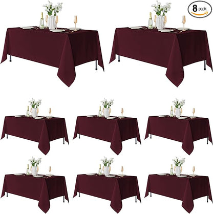 Fitable 8 Pack Rectangle Tablecloths: Stain Resistant Wrinkle Free Fabric Table Clothes, Washable Reusable Polyester Table Covers for Wedding Party Birthday Banquet Reception(Burgundy, 60x102 Inch)