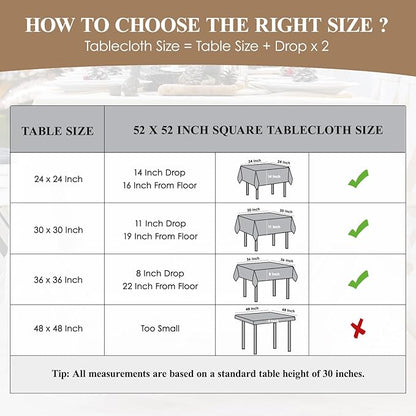 Square Tablecloth 52 x 52 Inch Black 2 Pack Tablecloths Stain-Wrinkle Resistant Washable Polyester Table Cloths for Holiday, Buffet Parties,and Wedding