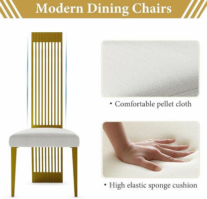 White and Gold Dining Chairs Set of 10, Upholstered Dining Room Chairs, Modern Luxury Chairs with High Back and Brushed Gold Metal Legs for Kitchen/Living Room/Restaurant