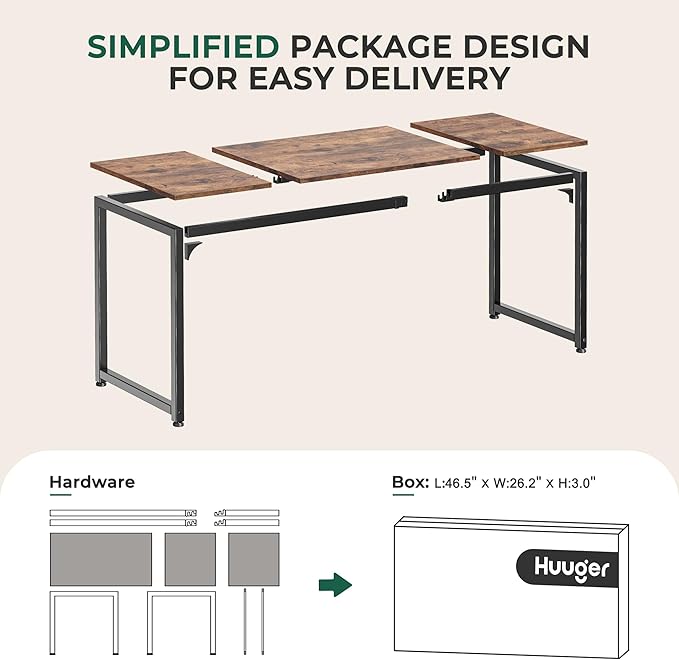 Huuger Computer Desk, 63 Inch Office Desk, Gaming Desk with Storage, Writing Desk Work Desk for Home Office, Study, Modern Simple Desk, Large Legroom, Metal Frame, Rustic Brown