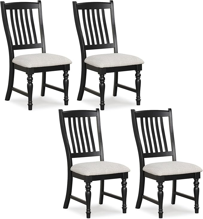 Giantex Wood Dining Chairs Set of 4, Farmhouse Black Kitchen Chairs with Solid Wood Frame, Max Load 355 Lbs, Armless Upholstered Dining Side Chairs with Cushion Seat, Slat Back Dining Room Chair