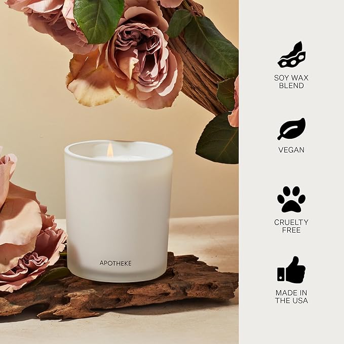 Apotheke 3-Wick Scented Candles for Home, Santal Rock Rose - 26 oz Soy Wax Jar Candle Gift for Women - Long-Lasting Fragrance with Perfume-Grade Essential Oils - Sandalwood, Rose, Musk & Leather