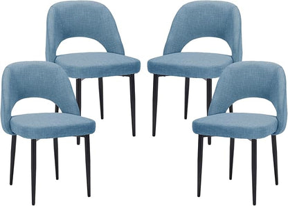 Modern Dining Chairs, Fabric Upholstered Accent Kitchen Chairs with Comfy Padded Seat & Sturdy Metal Legs, Side Farmhouse Chairs for Dining Room, Living Room, Restaurant (Blue, Set of 4)