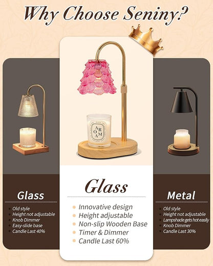 Seniny Electric Candle Warmer Lamp - with Time Dimmable Adjustable Height Candle Lamp Warmer for Jar Candles,Christmas Wax Melt Wamer, Birthday Gifts for Women Mom, House Warming Gifts New Home Decor