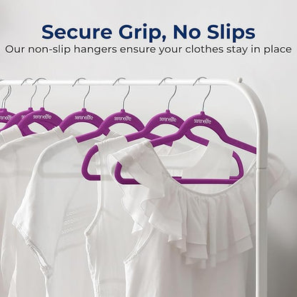 SereneLife 50 Pack Velvet Hangers - Non-Slip, 360° Swivel Hook - Ultra-Thin, Lightweight Velvet Hangers for Shirts, Sweaters, Hoodies, Kids Clothes & Dresses - Space-Saving