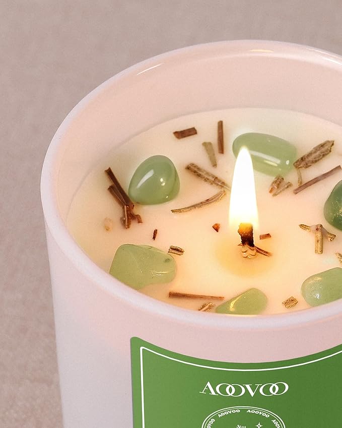 AOOVOO Fir Scented Candles for Women - Aromatherapy Candle with Crystals Inside, 10oz Soy Candles for Home Scented, Birthday Gifts Christmas Candle for Women Mom