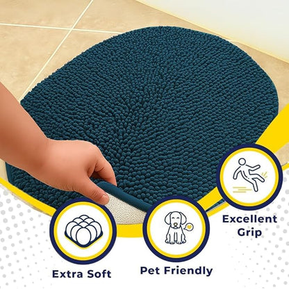 Muddy Mat® Shown on TV – Super Absorbent Microfiber Dog Door Mat for Muddy Paws, Non-Slip Washable Pet Rug, Quick Dry Chenille Entryway Carpet, Machine Washable Mat, Atlantic Blue Oval 6ft x 9ft