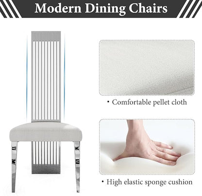 Dining Chairs Set of 12, Boucle Upholstered Modern Dining Chair, Elegant White and Silver Dining Room Chair with Polished Silver Stainless Steel Legs and Backrest for Kitchen Restaurant