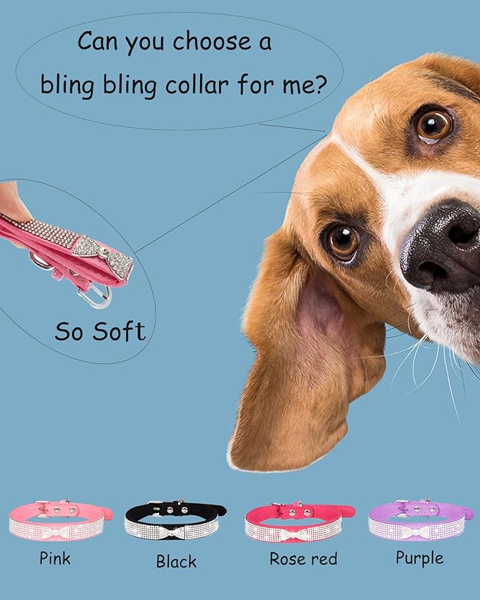 Bling Dog Collar for Small Medium Large Dogs, Crown Rhinestone Dog Collars for Girl and boy Dog, Diamond Puppy Collars, Adjustable Leather Suede SOFE Cat Collar (S(10.6"-13"/27CM-33CM), Pink2)