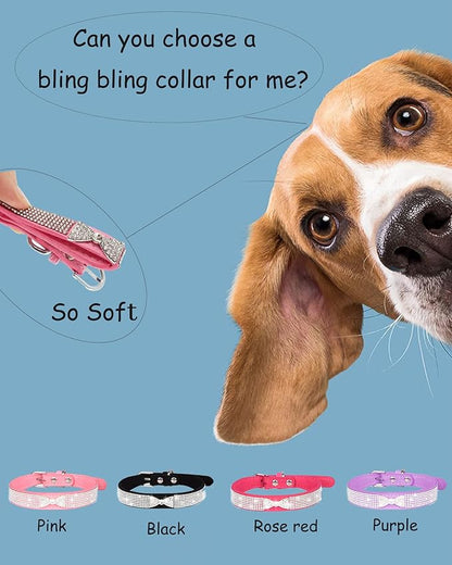 Bling Dog Collar for Small Medium Large Dogs, Crown Rhinestone Dog Collars for Girl and boy Dog, Diamond Puppy Collars, Adjustable Leather Suede SOFE Cat Collar (XS(8.2"-10.6"/21CM-27CM), Rose Red2)