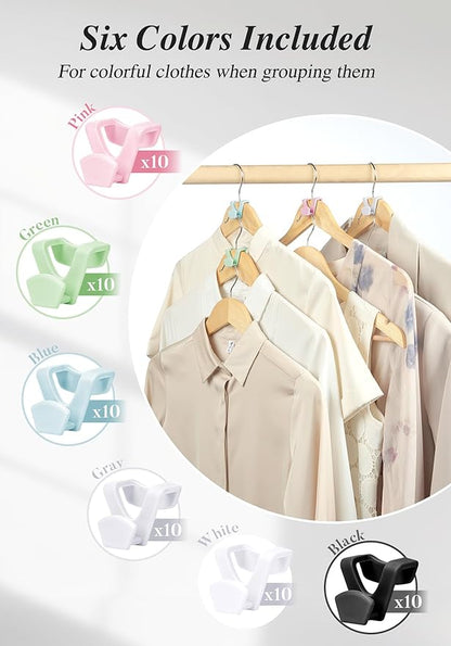 HOUSE DAY Closet Organizers and Storage 60 Pack, Space Saving Hanger, College Dorm Essentials for Girls, Multicolored Clothes Hangers Connectors, Dorm Rooms Space Saver Multicolored