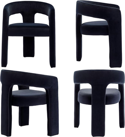 Set of 2 Modern Velvet Fabric Upholstered Dining Chairs with Open-Back, Cute Barrel Side Chairs Kitchen Armchair Accent Chairs for Dining Room Bedroom, Black