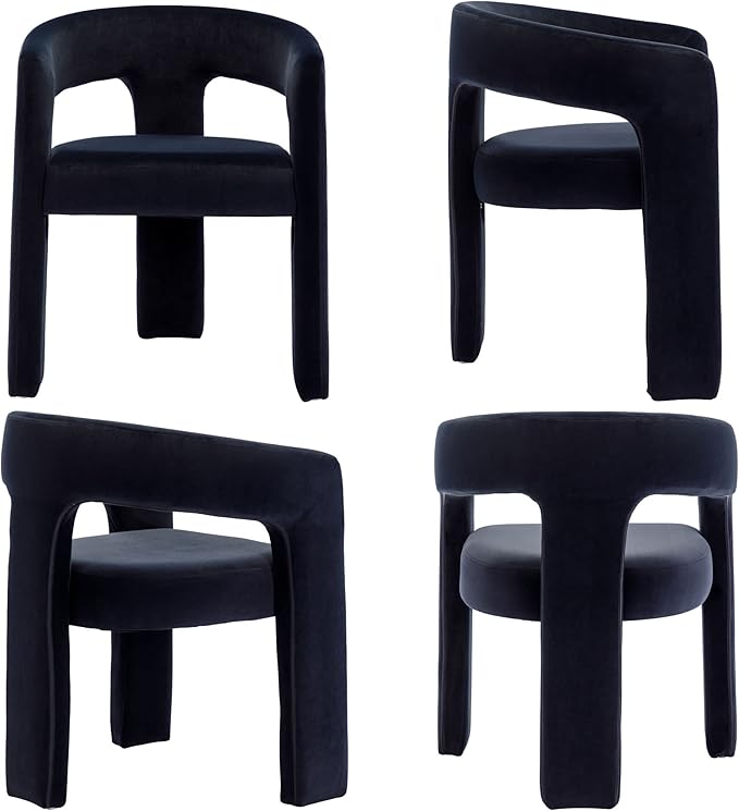 Set of 4 Modern Velvet Fabric Upholstered Dining Chairs with Open-Back, Cute Barrel Side Chairs Kitchen Armchair Accent Chairs for Dining Room Bedroom, Black