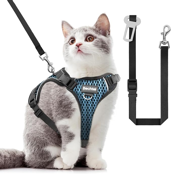 Cat Harness and Leash for Walking Escape Proof Soft Adjustable Cat Leash Breathable Honeycomb Structure Comfortable Vest Easy to Wear Kitten Harness for Outdoor Travel, Honeycomb Blue, XS