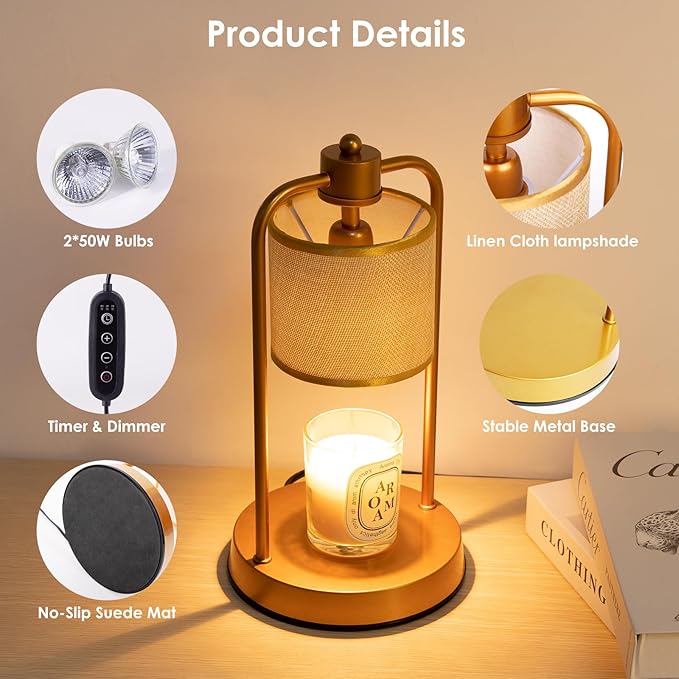 Candle Warmer Lamp Electric with Timer: Wax Melts for Warmer Yankee Candles Large - Dimmable Candle Warmer for Birthday Christmas Gift Bedroom Home Decor