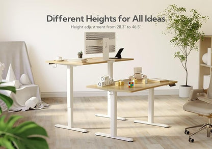 Claiks Electric Standing Desk, Adjustable Height Stand up Desk, 55x24 Inches Sit Stand Home Office Desk with Splice Board, White Frame/Nature Top