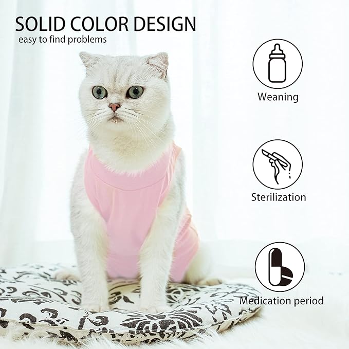 Kitten Onesies,Cat Recovery Suit for Abdominal Wounds or Skin Diseases,After Surgery Wear Anti Licking Wounds,Breathable E-Collar Alternative for Cat Pink L