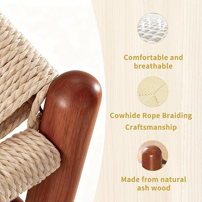Wishbone Chair Natural Solid Wood Dining Chair/Hans Vegner Y Chair Rattan and Wood Accent Armrest Chairs Set of 1 (Ash Wood - Walnut)