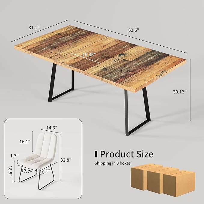 ZckyCine Extendable Dining Table Set 47"-63", Rustic Wood Table with 6 PU Leather Chairs, Modern Scandinavian Dining Room Furniture for Kitchen Apartment