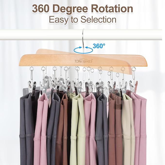 TOPIA HANGER 2 Pack Bra Hanger with 2 Pack Leggings Organizer, 2-in-1 Space Saving Hangers Neatly Store Max 40 Bras and 20 Leggings, Pants Jeans Shorts Skirt Tank Top Hanger for Closet Natural CT77N