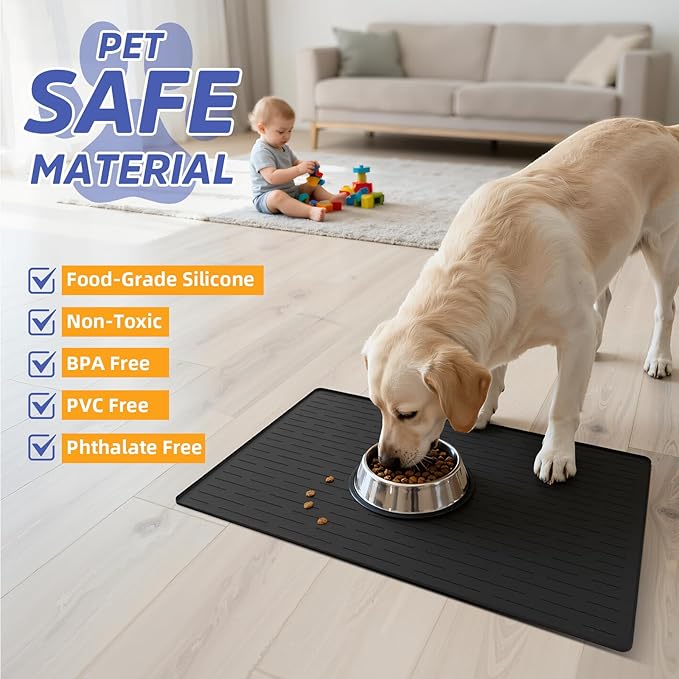 Large Dog Mats for Food and Water, 40"x30" Waterproof Pet Food Mats for Floor Nonslip Silicone Bowl Mats with Raised Edges