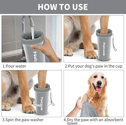 Professional 7 in 1 Dog Paw Cleaner for Dogs & Cats - Includes 1 Portable Paw Washer, 1 Bath Brush, 2 Dog Toothbrushes and 3 Absorbent Towels Note: Fits Paws 2.5 to 3.5 Inches Wide (Large, Grey)