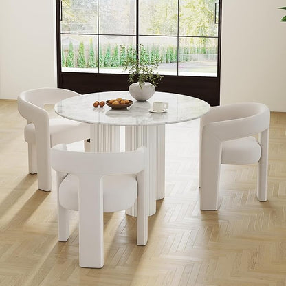Modern Barrel Dining Chairs Set of 3, Velvet Upholstered Accent Side Chair with Arms Comfy Makeup Vanity Chairs, Dining Living Room Kitchen Chairs, Beige