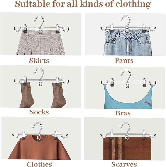 Pants Hangers Space Saving,Stackable Skirt Hangers with Clips, Hanging Closet Organizer and Storage,Clothes Hangers, College Dorm Essentials Apartment Essentials- 16 Pack