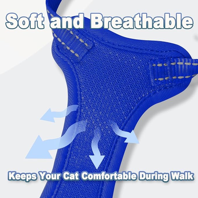 Cat Harness and Leash Set Escape Proof for Kitten Walking, Soft Adjustable Top Handle Vest Harnesses for Cats, Easy Control Breathable Reflective Small Medium Large, Sapphire Blue,S